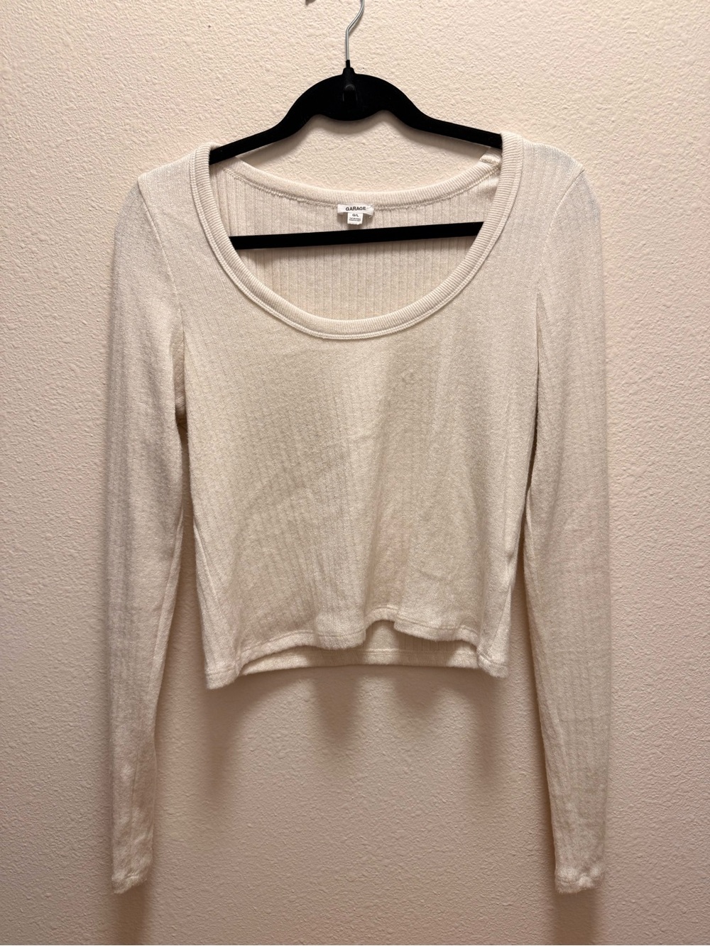 Garage Cream Ribbed Long-Sleeve Scoop Neck Tee